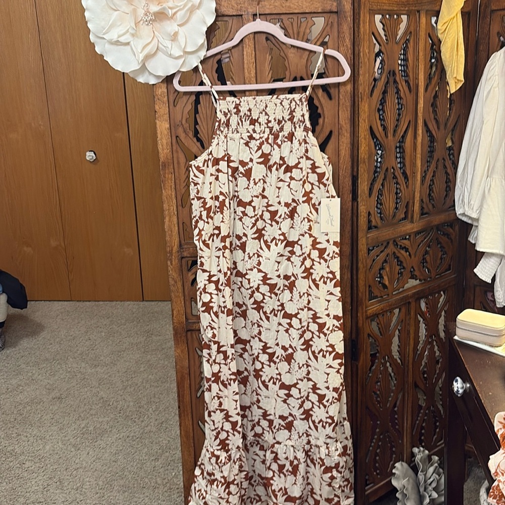 Universal Thread Cream and Rust Floral Maxi Dress